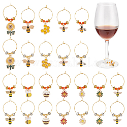 Nbeads 24 pcs 12 styles breloques pour verre à vin, Breloques de vin en forme d'abeille/pot de miel/fleur, avec perles acryliques, anneaux, identifiants d'étiquette de tasse pour verres, tasse de gobelet, cadeau de fête de dégustation de vin