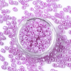 (servicio de reempaquetado disponible) perlas de vidrio, Ceilán, redondo, violeta, 8/0, 3mm, agujero: 1 mm, aproximamente 12 g / bolsa
