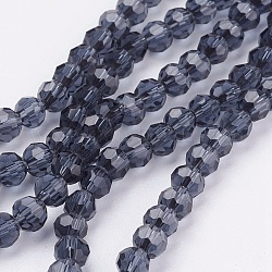 Glass Beads Strands, Faceted, Round, Prussian Blue, 4mm, Hole: 1mm, about 98pcs/strand, 13.7 inch
