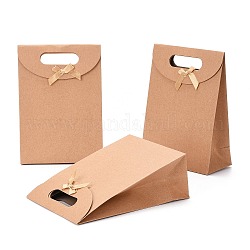 Kraft Paper Gift Bags with Ribbon Bowknot Design, Brown Paper Bag, for Party, Birthday, Wedding and Party Celebrations, Rectangle, BurlyWood, 19.5x13.8x7.1cm