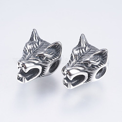 316 Surgical Stainless Steel Beads, Wolf, Antique Silver, 12x11x14mm, Hole: 2mm