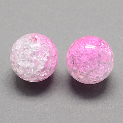Perles acryliques craquelées transparentes à deux tons, moitié peint à la bombe, ronde, perle rose, 16mm, Trou: 2.5mm, environ 210 pcs/500 g