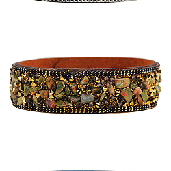 Flannelette Snap Bracelets, with Alloy Button and Natural Gemstone, Chocolate, 65mm(2-1/2 inch)