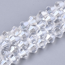 Chapelets de perles en verre électroplaqué, perle plaquée lustre, facette, Toupie, clair, 6x5.5~6mm, Trou: 1mm, Environ 44~47 pcs/chapelet, 11.02 pouce