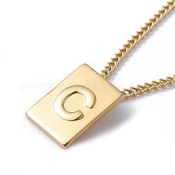 Collana con pendente rettangolare in acciaio al titanio con lettera iniziale per uomo donna, oro, letter.c, 18.11~18.5 pollice (46~47 cm)