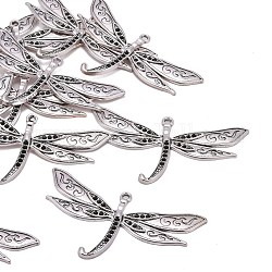Dragonfly Alloy Pendant Rhinestone Settings, Cadmium Free & Nickel Free & Lead Free, Dragonfly, Antique Silver, 42x79x3mm, Hole: 3mm