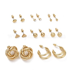 Set di orecchini a bottone con anello e triangolo e tondo e cuore con strass di cristallo, orecchini a cerchio, orecchini a cerchio aperto per le donne, oro, 3~30x3~23.5mm, ago :0.8~0.9mm, 8 coppie / set