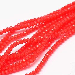 Chapelets de perles en rondelles facettées en verre, corail, 3.5x2.5~3mm, Trou: 0.8mm, Environ 125~128 pcs/chapelet, 13.7~14.1 pouce (35~36 cm)
