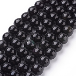 Cuentas de obsidiana natural hebras, redondo, aa grado, negro y colorido, 12mm