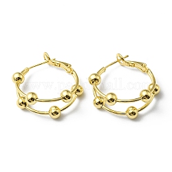 Rack Plating Brass Beaded Hoop Earrings, Lead Free & Cadmium Free, Real 18K Gold Plated, 25~27x28x11~12mm, Pin: 0.7mm