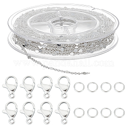 Набор для изготовления ожерелья с цепочкой beebeecraft своими руками, включая латунные плоские круглозвенные цепи, 304 застежка из нержавеющей стали и соединительные кольца, серебряные, цепь: 10 м / комплект