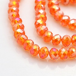 Fili di perline in vetro placcato sfaccettato rondelle placcate a colori, arancione scuro, 6x4mm, Foro: 1 mm, circa 85pcs/filo, 16 pollice