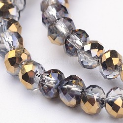 Half Plated Faceted Rondelle Electroplate Glass Beads Strands, Antique Bronze Plated, 4x3mm, Hole: 1mm, about 120pcs/strand, 16 inch