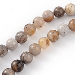 Bambou naturel feuille agate brins de perles rondes, 6mm, Trou: 1mm, Environ 62 pcs/chapelet, 15.5 pouce