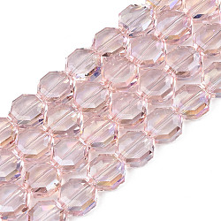 Placcare trasparente perle di vetro fili, ab colore placcato, sfaccettato, ottagono, roso, 7~8x7~8x4mm, Foro: 1.2 mm, circa 72pcs/filo, 20.47 pollice (52 cm)