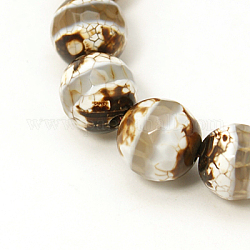 Perline dzi con motivo a strisce in stile tibetano, agata naturale, tinto, sfaccettato, tondo, 10mm, Foro: 1 mm, circa 37pcs/filo, 14.76 pollice