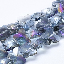 Abalorios de vidrio electroplate hebras, medio chapado, facetados, mariposa, púrpura chapado, 12x15x8mm, agujero: 1 mm, aproximamente 25 pcs / cadena, 10.8 pulgada (27.5 cm)