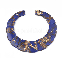 Brins de perles de bronzite et de lapis lazuli synthétiques assemblés, Perles suspendues diplômées, trapèze, 24~35x16~28x5.5~6mm, Trou: 1~1.5mm, 15 pièces / kit, 11.81 pouce / brin
