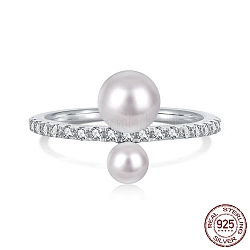 Anillos de plata de primera ley con baño de rodio y circonitas, anillo de perlas con sello s925, Platino real plateado, 925mm, nosotros tamaño 1.4 (7 mm)