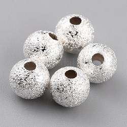 Perles en laiton plaqué durable, perles texturées, ronde, 925 argent sterling plaqué, 5mm, Trou: 1.5mm