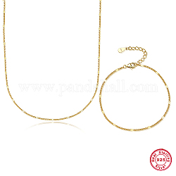 925 Sterling Silver Jewelry Set, Link Chain Necklaces & Bracelet, with 925 Stamp, Real 18K Gold Plated, 6-3/4 inch(17cm), 15-3/4 inch(40cm)