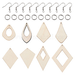 Natural Wood Big Pendants, with Iron Jump Ring and Earring Hooks, Antique White, 240pcs/set