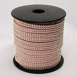 2 Row Golden Aluminum Studded Faux Suede Cord, Faux Suede Lace, Pink, 5x2mm, about 20yards/roll
