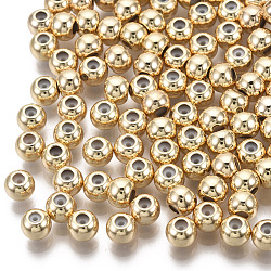 Brass Beads, with Rubber Inside, Slider Beads, Stopper Beads, Nickel Free, Round, Real 18K Gold Plated, 5x4mm, Hole: 2mm, Rubber Hole: 0.9mm
