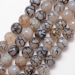 Chapelets de perles en agate veine de dragon naturelle, ronde, Grade a, facette, teints et chauffée, tan, 12mm, Trou: 1mm, Environ 32 pcs/chapelet, 15 pouce