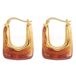Aretes de aro gruesos rectangulares acrílicos, Regalos minimalistas de joyería de aleación dorada para mujer., café, 31x21mm, pin: 1 mm