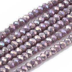 Electroplate opaco colore solido perle di vetro fili, sfaccettato, rondelle, marrone rosato, 2.5x1.5mm, Foro: 0.8 mm, circa 160~165pcs/filo, 13.78 pollice ~ 14.17 pollici (35~36 cm)