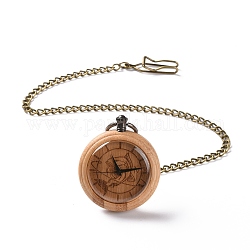 Orologio da taschino in bambù con catena e fermagli in ottone, orologio elettronico da uomo tondo piatto, navajo bianco, 16-3/8~17-1/8 pollice (41.7~43.5 cm)