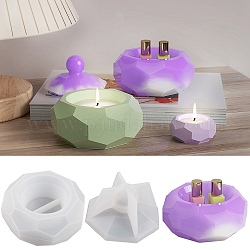 Faceted Hexagon DIY Silicone Candle Cup Molds, Storage Box Molds, Resin Cement Plaster Casting Molds, White, 72~83x72~83x40mm, 2pcs/set