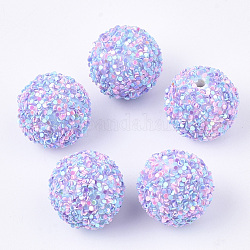 Perles acryliques, perles de paillettes, avec paillettes / paillettes, ronde, lilas, 19.5~20x19mm, Trou: 2.5mm