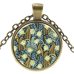Bild Glas Anhänger Halsketten, mit Leichtmetallketten, flach rund mit Muster, Antik Bronze, 18 Zoll (45 cm)