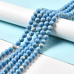 Synthetische türkis und Muschel Perlen Stränge montiert, gefärbt, Runde, Blau, 4 mm, Bohrung: 0.6 mm, ca. 92 Stk. / Strang, 15.55'' (39.5 cm)