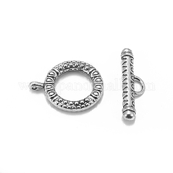 Aleación de estilo tibetano toggle corchetes, para la fabricación de la joya, anillo, plata antigua, anillo: 28x22x4 mm, agujero: 2 mm, bar: 32x9x4.5 mm, agujero: 3x4 mm