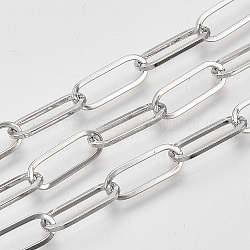 Unwelded Iron Paperclip Chains, Flat Oval, Drawn Elongated Cable Chains, with Spool, Platinum, 16x7x1.6mm, about 82.02 Feet(25m)/roll