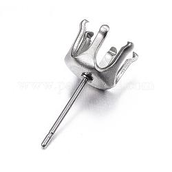 304 Stainless Steel Stud Earring Settings, Crown, Stainless Steel Color, 8x16, Tray: 6mm, Pin: 0.8mm