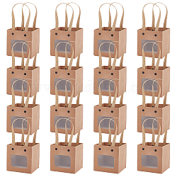Paper Gift Bags, with Plastic Visible Window and Handles, BurlyWood, Unfold: 21x10x10.1cm
