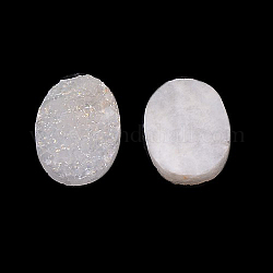 Electroplate Natural Druzy Crystal Cabochons, Flat Oval, Dyed, White, 14x10x4~8mm