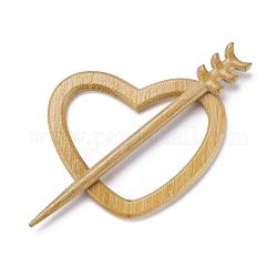 Spille in legno di cuore, spilla fibbia sciarpa maglione, goldenrod, 53.5x65.5x4.5mm
