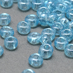 12/0 runde Glasperlen der Klasse a, quadratisches Loch, Silber ausgekleidet, ab Farbe plattiert, Licht Himmel blau, 2x1 mm, Bohrung: 0.3x0.3 mm