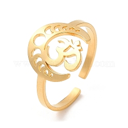 304 anillo de puño abierto de acero inoxidable, Fase lunar hueca y símbolo de yoga., dorado, diámetro interior: 18.2 mm