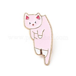 Spilla smaltata gatto dei cartoni animati, distintivo in lega placcato oro chiaro per abiti da zaino, perla rosa, 28x15x1.3mm