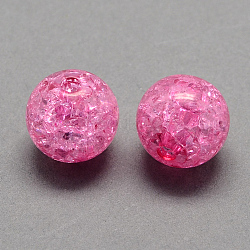 Transparent Crackle Acrylic Beads, Round, Hot Pink, 8mm, Hole: 2mm, about 1890pcs/500g