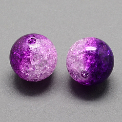 Two Tone Transparent Crackle Acrylic Beads, Half Spray Painted, Round, Purple, 12mm, Hole: 2.5mm, about 528pcs/500