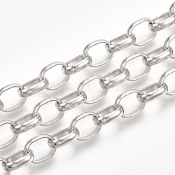 Iron Rolo Chains, Belcher Chains, Unwelded, with Spool, Platinum, 10x8x2.5mm, about 82.02 Feet(25m)/roll