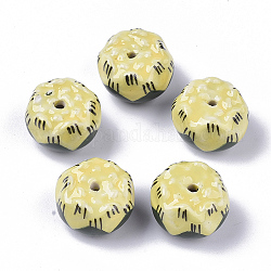 Perles en porcelaine manuelles, famille rose de style, fleur, jaune, 19~20x13~14mm, Trou: 1.8mm