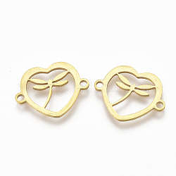 201 Stainless Steel Links connectors, Laser Cut Links, Heart with Dragonfly, Golden, 15.5x19x1mm, Hole: 1.5mm